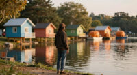 treehouses, boat houses, and pumpkin cottages scatter along wuhan’s lakeshore