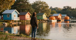 treehouses, boat houses, and pumpkin cottages scatter along wuhan’s lakeshore